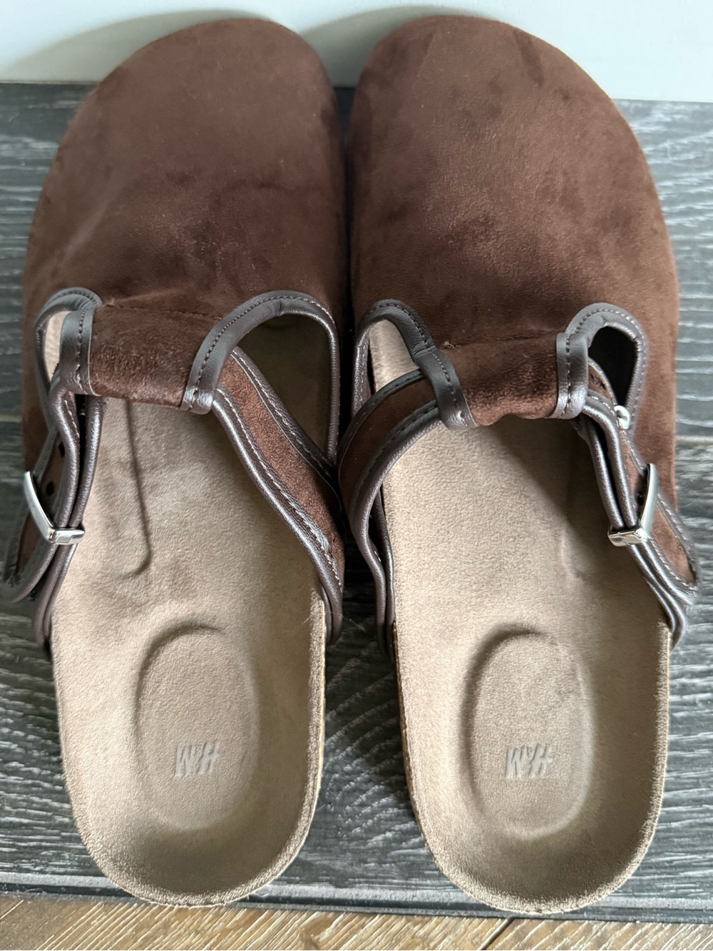 H&M - Women’s Brown Suede Slip-On Clogs Sandals with Buckle - Picture 3 of 7